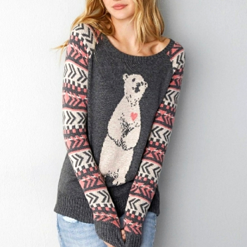 American Eagle Gray and Pink Sweater. Wool Blend. Size Sm. Excellent Condition!